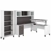 Bush® Furniture Somerset 72""W 3-Position Sit-to-Stand L-Shaped Desk With Hutch And Bookcase, Storm Gray/White, Standard Delivery