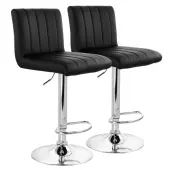 Elama Tufted Faux Leather Adjustable Bar Stools, Black/Chrome, Set Of 2 Stools