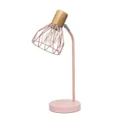 Simple Designs Industrial Farmhouse Fusion Adjustable Cage Wire Office Accent Desk Lamp, 18-1/4""H, Light Pink