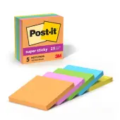 Post-it® Super Sticky Notes, 5 Pads, 3 in x 3 in, 2x the Sticking Power, School Supplies and Office Products, Sticky Notes  - 6545SSUC