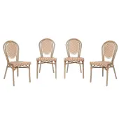 Flash Furniture 4 Pack Lourdes Indoor/Outdoor Commercial Thonet Bistro Stacking Chair, Natural & White/Light Natural Frame -4SDA6422SNWLTN