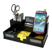 Victor® Midnight Black Collection™ Desk Organizer With Smartphone Holder, 5 1/2""H x 10 1/2""W x 3 1/2""D, Black