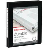 Office Depot® Brand Durable View 3-Ring Binder, 1/2"" Round Rings, Black