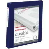 Office Depot® Brand Durable View 3-Ring Binder, 1"" Round Rings, Blue