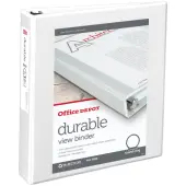 Office Depot® Brand Durable View 3-Ring Binder, 1 1/2"" Round Rings, White, OD02961