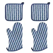 Better Houseware Striped Oven Mitt and Pot Holder Kit, Blue