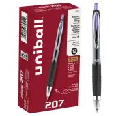 uni-ball® 207™ Retractable Fraud Prevention Gel Pens, Medium Point, 0.7 mm, Black Barrels, Purple Ink, Pack Of 12