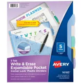 Avery® Corner Lock Write & Erase Plastic Dividers With Expandable Pockets, 9-1/4"" x 11-1/4"", Multicolor, Set Of 5 Tabs
