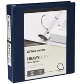 Office Depot® Heavy-Duty View 3-Ring Binder, 1 1/2"" D-Rings, 49% Recycled, Navy