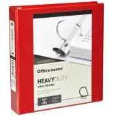 Office Depot® Heavy-Duty View 3-Ring Binder, 1 1/2"" D-Rings, Red