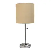 Creekwood Home Oslo Power Outlet Metal Table Lamp, 19-1/2""H, Tan Shade/Brushed Steel Base