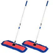 Alpine Microfiber Floor Dust/Dry Mop Sets, 24"", Silver/Blue, Pack Of 2 Mop Sets