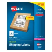 Avery® TrueBlock® White Laser Shipping Labels, Internet, 5126, 5 1/2"" x 8 1/2"", Pack Of 200
