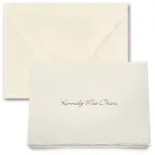 Custom Premium Stationery Folded Note Cards, 5-1/2"" x 4-1/4"", Simply Feather Deckle, Ecru-Ivory, Box Of 25 Cards