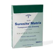 Medline Suresite® Matrix Transparent Film Dressings, 4"" x 4 1/2"", Clear, Pack Of 50