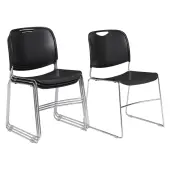 National Public Seating Hi-Tech Plastic Seat, Stacking Chair, 17 1/2"" Seat Width, Black Seat/Chrome Frame, Quantity: 4