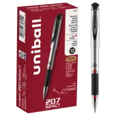 uni-ball® 207™ Impact™ Gel Pens, Bold Point, 1.0 mm, Red Gray Barrel, Red Ink, Pack Of 12