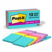 Post-it® Super Sticky Notes, 12 Pads, 3 in x 3 in, 2x the Sticking Power, School Supplies and Office Products, Sticky Notes  - 65412SSMIA