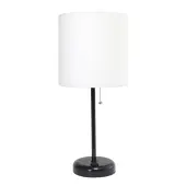 Creekwood Home Oslo Power Outlet Metal Table Lamp, 19-1/2""H, White Shade/Black Base
