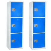 Alpine Large 3-Tier Steel Lockers, 72""H x 12""W x 12""D, Blue, Pack Of 2 Lockers