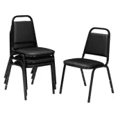 National Public Seating Square Back Padded Vinyl Seat, Banquet Stack Chair, 15 3/4"" Seat Width, Black Seat/Black Frame, Set of 4