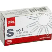 Office Depot® Brand Smooth Paper Clips, Box Of 100, No. 1, Silver