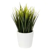 Realspace™ 8-1/2"" Artificial Grass Potted Plant, 8-1/2""H x 3-1/2""W x 3-1/2""D, Green/White
