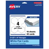 Avery® Print-To-The-Edge Flat Cards With Sure Feed® Technology, 3-1/2""x4"" Hexagon, Matte White, Pack Of 40