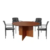 Boss Office Products 47"" Round Table And Stackable Mesh Chairs Set, Cherry/Black