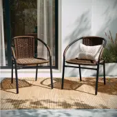 Flash Furniture Lila Restaurant Stack Chairs, Medium Brown/Black, Pack Of 2 Chairs