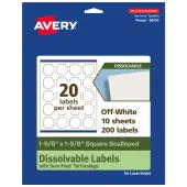 Avery® Print-to-the-Edge Dissolvable Labels With Sure Feed® Technology, 94110-DWMP10, Square Scalloped, 1-5/8""x1-5/8"", Matte Off-White, Pack Of 200