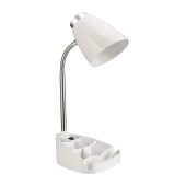 LimeLights Gooseneck Organizer Desk Lamp, Adjustable Height, White Shade/White Base