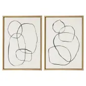 Uniek Kate And Laurel Sylvie Framed Canvas Wall Art Prints, 18"" x 24"", Modern Circles And Going in Circles Gold, Set Of 2