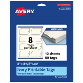 Avery® Print-To-The-Edge Tags With Sure Feed® Technology, 2""x3-1/2"" Leaf, Matte Ivory, Pack Of 80
