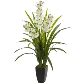 Nearly Natural 45""H Cymbidium Orchid Artificial Plant, 45""H x 14""W x 14""D, Black/White