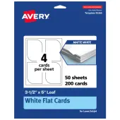 Avery® Print-To-The-Edge Flat Cards, 3-1/2""x5"" Leaf, Matte White, Pack Of 200