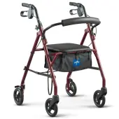 Medline Knockdown Adjustable Steel Rollator With Seat, 35"" x 17"", Burgundy