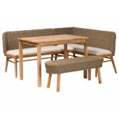 bali & pari Denver Natural Seagrass And Acacia Wood 4-Piece Dining Nook Set, 32-3/4""H x 73-1/4""W x 57-15/16""D, Brown/White/Natural