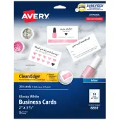 Avery® Clean Edge® Printable Business Cards With Sure Feed® Technology For Inkjet Printers, 2"" x 3.5"", Glossy White, 200 Blank Cards
