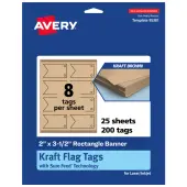 Avery® Print-To-The-Edge Flag Tags With Sure Feed® Technology, 2""x3-1/2"" Rectangle Banner, Kraft Brown, Pack Of 200
