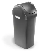 simplehuman® Square Swing-Lid Plastic Trash Can, 15 Gallons, 32-4/5""H x 13-1/2""W x 16-7/10""D, Gray