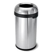 simplehuman Commercial Open Top Trash Can, Bullet Round, 16 Gallons, 29.8"" x 16.1"" x 15.8"", Brushed Heavy-Gauge Stainless Steel