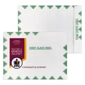 Zip Stick®,  White With Green First Class Border DuPont™ Tyvek® Open End Catalog Mailing Envelopes, Full-Color, Custom 9"" x 12"", Box Of 500