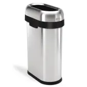 simplehuman® Slim Oval Metal Open Trash Can, 13 Gallons, 27-2/5""H x 10-7/10""W x 18-1/5""D, Brushed Stainless Steel