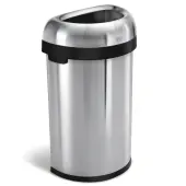 simplehuman Commercial Open Top Trash Can, Semi-Round, 16 Gallons, 29.9"" x 18.5"" x 13.1"", Brushed Heavy-Gauge Stainless Steel