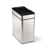 simplehuman Slim Open Top Mini Trash Can, 2.6 Gallons, 13""H x 6.2""W x 11.3""D, Rectangular, Brushed Stainless Steel