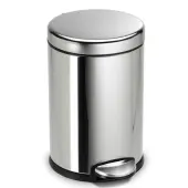 simplehuman Mini Round Step Trash Can, 1.2 Gallons, 12.1""H x 7.6""W x 10""D, Polished Stainless Steel