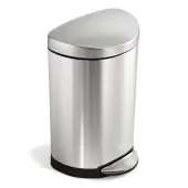 simplehuman® Semi-Round Metal Fingerprint-Proof Step Trash Can, 2.6 Gallons, 17-1/2""H x 11-1/5""W x 10-3/5""D, Brushed Stainless Steel