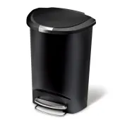 simplehuman® Semi-Round Plastic Step Trash Can, 13 Gallons, 26-1/4""H x 18-3/4""W x 14-7/16""D, Black