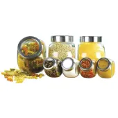 EuroHome 7-Piece Glass Kitchen Storage Set, 17""H x 7""W x 6-1/4""D, Clear/Chrome